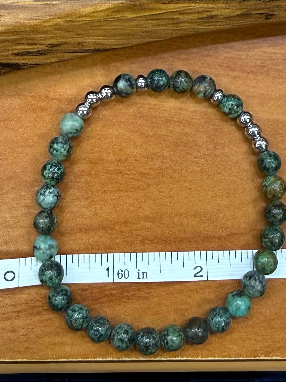 African Jasper Beaded Stretch Bracelet with Silver Accent Beads